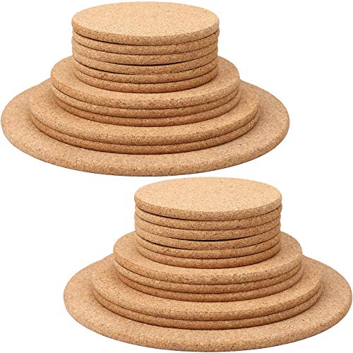 "Patelai 24 Pcs Cork Coasters - Thick Round Blank Cork Base Mat for Wine Glasses, Home Bar, Kitchen, Restaurant, Cafe, Wedding Party, 1/4"" Thickness, 4 Sizes"