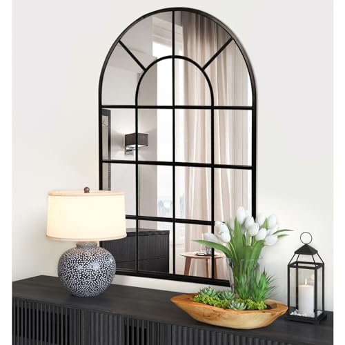"GIFTTROVE Black Window Wall Mirror, 24"" x 36"" Arched Window Pane Mirror"