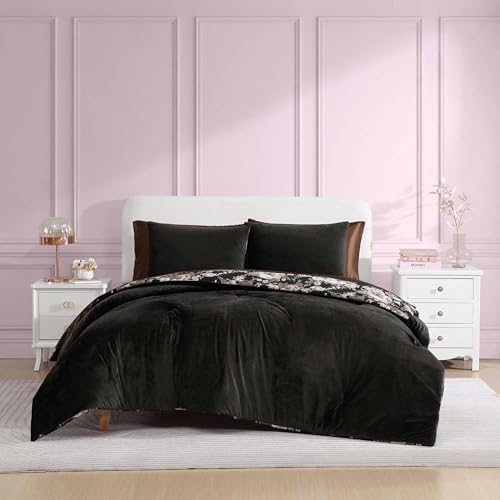 Betsey Johnson - King Duvet Cover Set, Velvet Bedding with Matching Shams, Chic Bedding Set, Ideal Bed Essentials (Velvet Solid Black, King)
