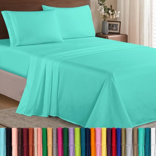 "Elegant Comfort Luxury 1500 Premium Hotel Quality Microfiber 4-Piece Sheet Set - Wrinkle Resistant, All Around Elastic Fitted Sheet, Deep Pocket up to 16"", California King, Paradise Teal"