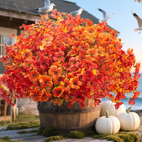 Grunyia 20 Bundles UV Resistant Artificial Fall Flowers Outdoor - Fake Autumn Plants for Thanksgiving Porch, Pumpkin Decor - All-Weather Faux Eucalyptus & Daisy (Fall Mix)