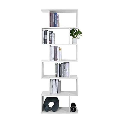 Mondeer Bookcase, Bookshelf Free Standing Tall Wooden 6 Tier Display Shelf for Living Room Home Office 70 x 24 x 190.5 cm White