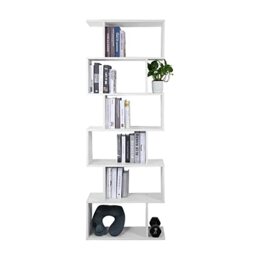 Mondeer Bookcases, Free Standing 6 Tier S Shaped Tall Bookshelf, White