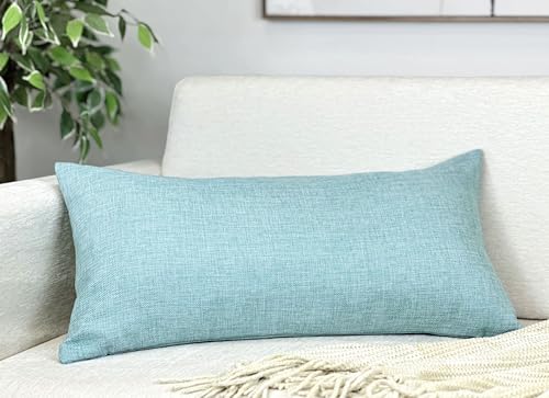 "Aiking Home Woven Fine Faux Linen Throw Pillow Cover, size14""x26"", Aqua"
