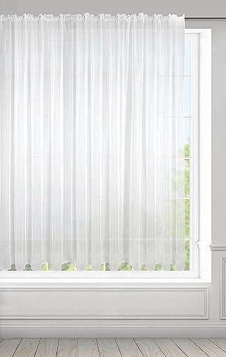 "Eurofirany FRIDA Voile Curtain, Sheer Curtain with Rufflette Tape - 1 Unit, Bedroom, Living Room, Kitchen, W158"" x L59"", White"