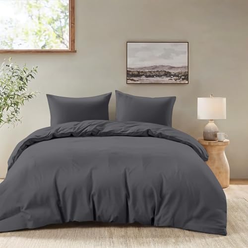 Dreamzie - Duvet cover 240 x 260 cm with 2 pillowcases 65 x 65 cm - 3-piece adult bed linen in soft dark grey microfibre - Oeko-Tex certified