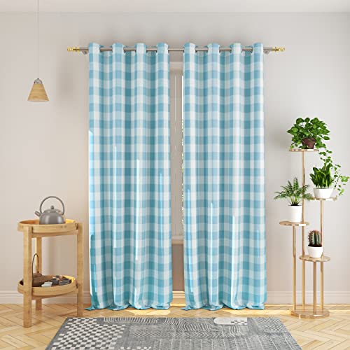 Natus Weaver Curtains Sky Blue and White Buffalo Gingham Check Curtain Panels 95 inches Long Living Room Drapes Plaid Checker Kitchen Bedroom Window Treatment Set 2 Panels Grommet Top