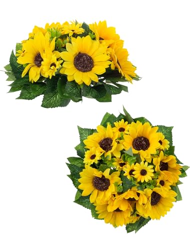 BLOSMON Sunflower Artificial Flowers Ball Centerpieces 2 Pcs Fake Sunflower Flowers Center Pieces Decoration for Wedding Table Silk Kissing Floral Bouquet Arrangements for Home Party Event DIY Decor