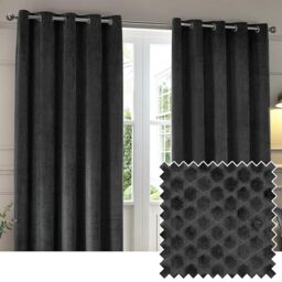 Paoletti Neptune Eyelet Curtain Pair – Lined Room Darkening Luxury Velvet Geometric Curtains (Charcoal - 168x183cm)