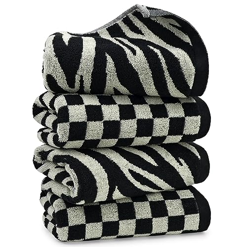 Jacquotha 2 Styles 4 Pack Black Check Zebra Cotton Bathroom Towels