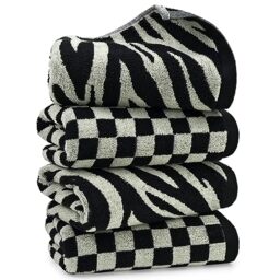 Jacquotha 2 Styles 4 Pack Black Check Zebra Cotton Bathroom Towels
