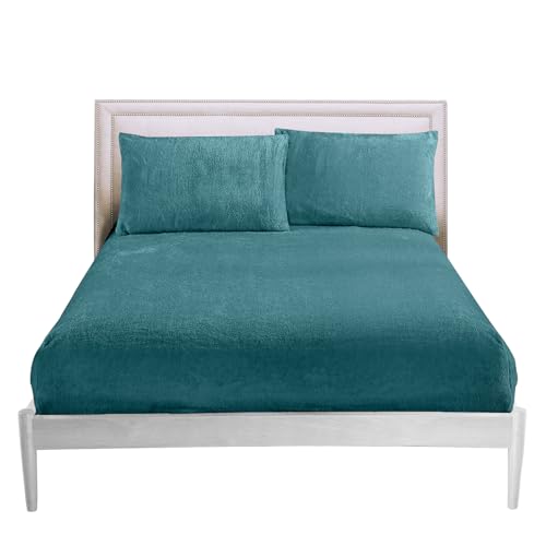 GC GAVENO CAVAILIA Fitted Sheet Single Bed (91x193 cm) - Cozy Teddy Bear Bedding Fleece Fitted Sheets, Soft Fluffy Plain Single Bed Sheet 25cm Deep Elastic Corners - Washable & Easycare, Green