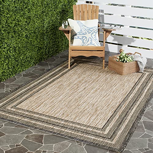 Safavieh Contemporary Rug for Living Room, Dining Room, Bedroom - Courtyard Collection, Short Pile, in Natural and Black, 160 X 160 cm
