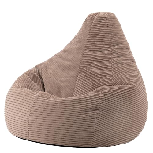 icon Dalton Cord Bean Bag Chair, Mocha Brown, Large Adult Bean Bag with Filling Included, Comfy Chair, Living Room Furniture, Bedroom Furniture