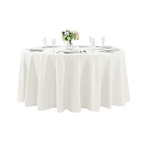 Cupuamon 108 inch Round Tablecloth Washable Polyester Table Cloth Decorative Table Cover for Wedding Party Dining Banquet???108 inch,Ivory???
