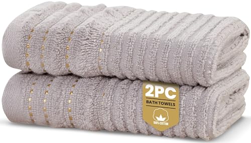 Rapport Home Linear Bath Towels 2-Pack - Dove Grey - 70x120cm - 100% Cotton 500gsm - Oeko-Tex Made in Green & BCI Certified