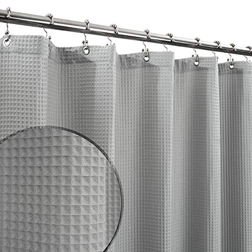 "Barossa Design Long Shower Curtain 78"" Height - Honeycomb Waffle Weave & Cotton Blend, Hotel Luxury & Spa, Heavy Weight Fabric, Washable - Lake Wanaka Gray, 72x78"