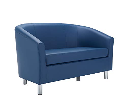 Office Hippo Tub Sofa, Silver Feet, PU Leather, Blue, One Size