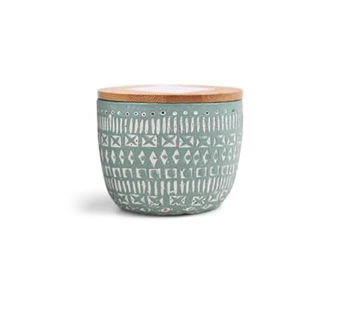 Paddywax Scented Candles Desert-Inspired Sonora Range Candle in Reusable Etched Concrete Pot with Wooden Lid, 85g, Bergamot & Fresh Fig