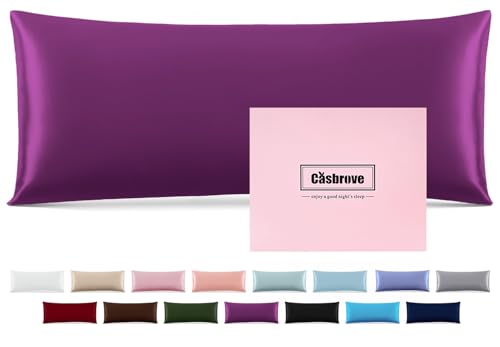 "Silk Pillow Cases with Zipper,Soft Body Pillow Case,Purple,20"" X 54"",1pc - Mulberry Silk Pillowcase for Hair and Skin,Single Luxury Hypoallergenic Pillow Cover for Women Bed Sleep,Breathable Smooth"