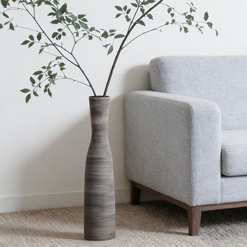 "ALMA 20"" Black Tall Skinny Flower Vase for Floor, Grey Modern Decorative Ceramic Vase for Living Room Floor, Dinner Table, Entryway, Fireplace, Bookshelf, Offer, Home Decor"