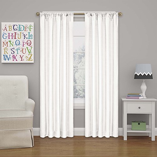 "Eclipse Kendall Thermal Insulated Single Panel Rod Pocket Darkening Curtains for Living Room, 42"" x 84"", White"