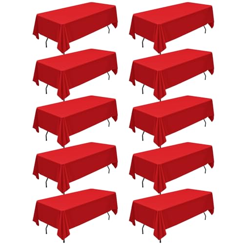 Teruntrue 10 Packs Red Polyester Tablecloth 60 x 102 inch Rectangle Table Cloth for 6 Foot Tables Wrinkle Resistant Washable Fabric Table Cover Polyester Red Table Cloth for Party,Wedding, Banquet