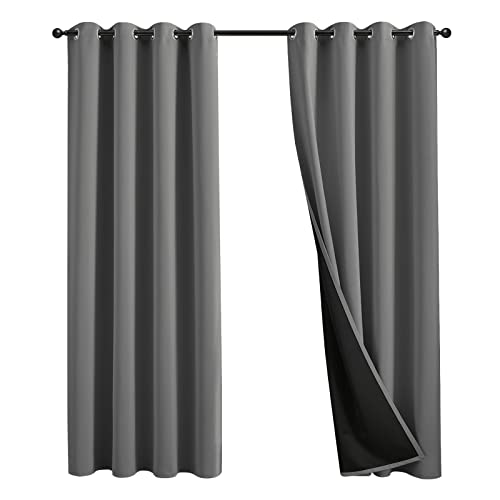 JSFLY 100% Blackout Curtains 106 inch Length for Bedroom, Thick Noise Reduction Thermal Insulated Grommet Window Drapes Room Darkening Curtains for Living Room, 2 Panels (62x106 inches,Gray)