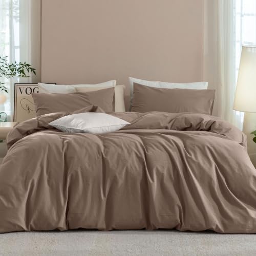 JIYUAN Full Washed Cotton Duvet Cover Set, 3-Piece, Relaxed Linen Feel - Includes 2 Pillowcases, Hidden Zipper & 8 Corner Ties. Naturally Soft, Breathable & Lightweight. Machine Washable.