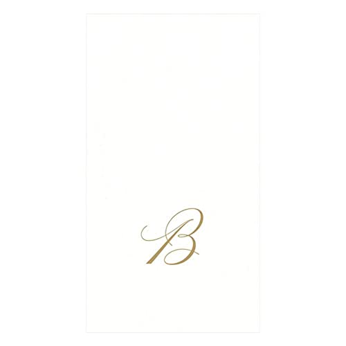 "Caspari "" Signature Gold Initial B Paper Linen Guest Towels, White Pearl, Pack of 24"