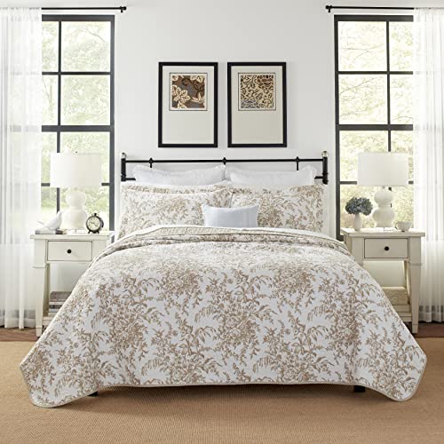 Laura Ashley - Queen Quilt Set, Reversible Cotton Bedding with Matching Shams, Home Decor for All Seasons (Bedford Mocha, Queen)