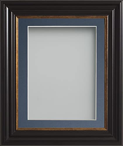 Frame Company Emson Black Picture Photo Frame with Blue Mount - 16x12 for pic size 12x10 *Choice of Sizes* Fitted with Real Glass
