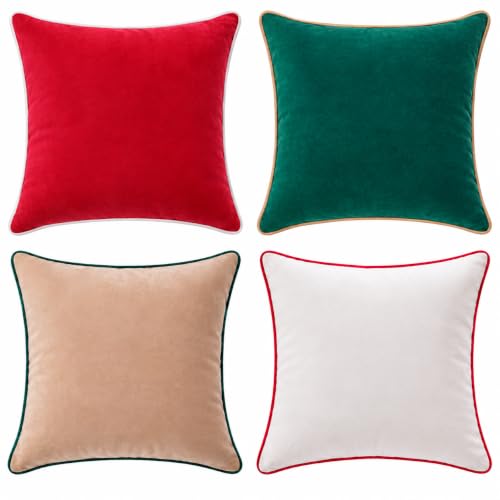 MONDAY MOOSE Christmas Decorative Throw Pillow Covers Cushion Cases, Set of 4 Soft Velvet Double-Sided Designs, Mix and Match for Home Decor, Pillow Inserts Not Included (16x16 inch, Red/Green)