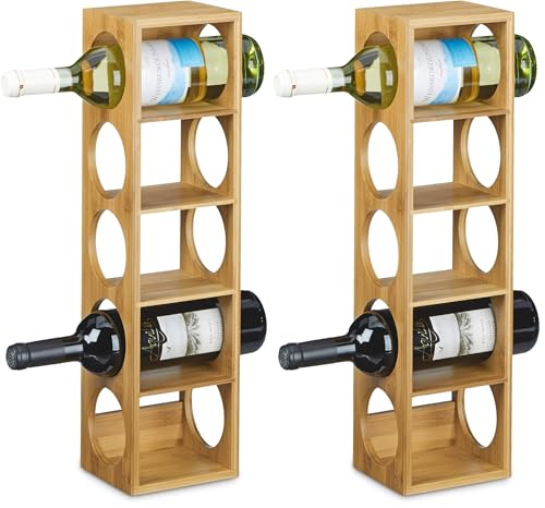 Relaxdays Bamboo Rack Size 53 x 14 x 12 cm, 5 Levels, Modern Bottle Storage Wine Holder for Horizontal Hold, Stackable, Natural Brown, Wood, 12 x 14 x 53 cm (Pack of 2)