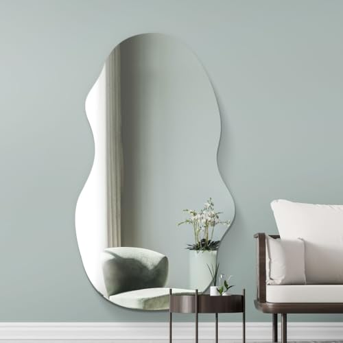 "MirrorOutlet The Lacuna - Frameless Modern Full Length Arched Leaner/Wall Mirror 63"" X 28"" (160CM X 70CM) Silver Mirror Glass with Black wooden Backing - Polished Edging"