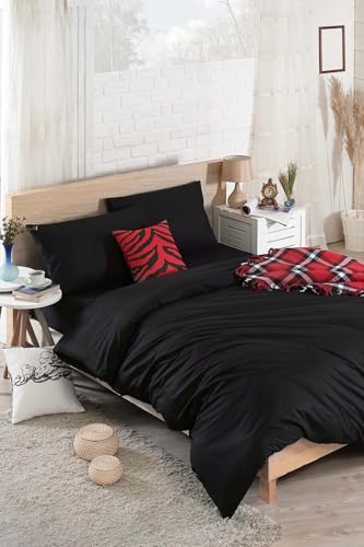 Nuit Des Rêves Elegant Black Double Quilt Cover Set (200 x 200 cm), 65% Cotton/35% Polyester, 2 Pillowcases (80 x 80 cm), Machine Washable, Button Closure, Stylish & Comfortable Bedding