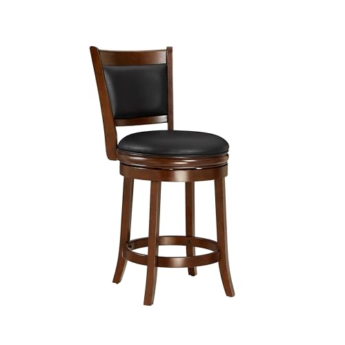 Ball & Cast Swivel Counter Stool, Wood Frame Kitchen Island Stool-Chair, 24in Upholstered Barstool with Backrest & Footrest, Cappuccino, 61cm Seat Height