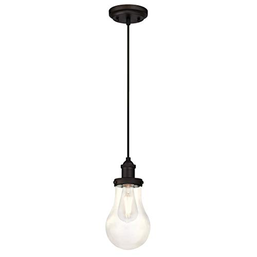 63383 One-Light Indoor Pendant, Oil Rubbed Bronze Finish with Clear Teardrop Glass