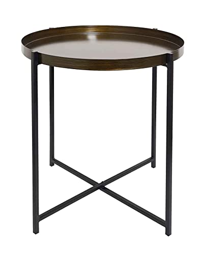 ASPECT Cassia Round Metal Foldable Tray Top Coffee/Side Table,Antique Brass/Black (46 dia x 55 H cm)