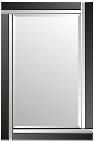 MirrorOutlet Modern Bathroom Wall Mirror 90 x 60cm – Black Triple Bevelled Glass – Venetian Style Rectangular Mirror – Landscape or Portrait Hanging – Ideal for Vanity, Sink & Bathroom Walls
