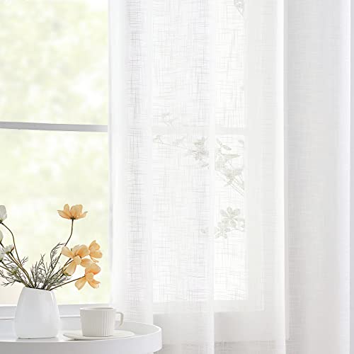 "Treatmentex Linen White Semi Sheer Curtains for Living Room 84inch Long Light Filtering Linen Textured Look Window Curtain Panels for Bedroom Sunroom 52"" w x 2 pcs Grommet Top"