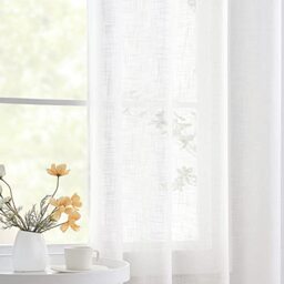 "Treatmentex Linen White Semi Sheer Curtains for Living Room 84inch Long Light Filtering Linen Textured Look Window Curtain Panels for Bedroom Sunroom 52"" w x 2 pcs Grommet Top"