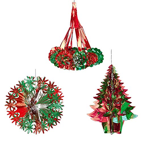 Green/Red Christmas 2 Tone Foil Ceiling Decorations - Tree Ball Chandelier Set