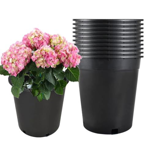 findmall 1/2/3/5/7/10/15 Gallon Pots for Plants, 5 Gallon Premium Nursery Plastic Planter Flower Herb Vegetable Garden Grow Pots with Drainage Holes for Outdoor and Indoor Use, Black, 10 Pack