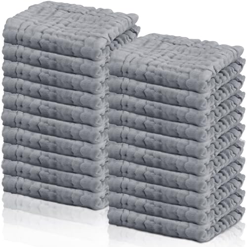 Breling 20 Pcs Baby Muslin Washcloths Natural Cotton Wipes Soft Newborn Baby Face Towel Absorbent Muslin Washcloth for Sensitive Skin 12 x 12 Inch(Gray)