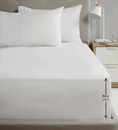 Rapport Home Super King Size Fitted Sheet Extra Deep 40cm Depth White Soft Easy Care Non-Iron Percale Bed Sheet – 16 inch Pocket