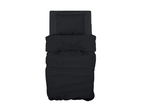 GEMITEX Single Bed Sheet Set, 100% Cotton, Black, Solid Colour, Anti-pilling and Hypoallergenic, Made in Italy Design, Includes Top Sheet 150 x 280 cm, Fitted Sheet 90 x 190 cm, 1 Pillowcase 50 x 80