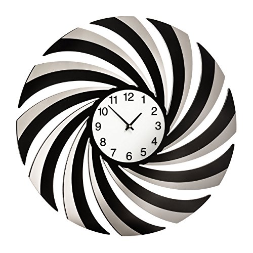 Premier Housewares Wall Clock Black Mirrored Clocks For Living Room/Bedroom/Contemporary Curved Swirl Design MDF Clocks 5 x 60 x 60