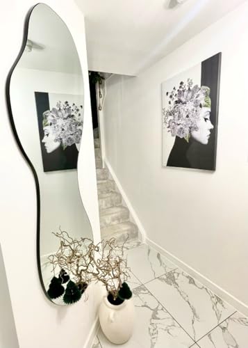 "MirrorOutlet The Lacuna - Frameless Modern Full Length Arched Leaner/Wall Mirror 63"" X 24"" (160CM X 60CM) Silver Mirror Glass with Black wooden Backing - Polished Edging"