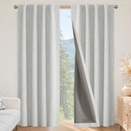 Joydeco 100% Opaque Curtains with Loops, Concealed Linen Look, Blackout Curtain Rod Pull Curtains, Thermal Curtain, Linen, Heat Protection for Living Room